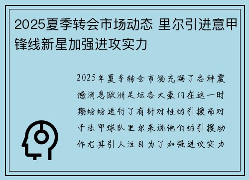 2025夏季转会市场动态 里尔引进意甲锋线新星加强进攻实力